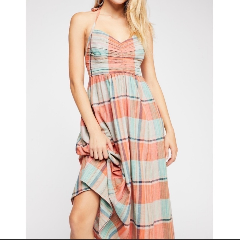 Free People Striped Maxi Dress in Coral and Teal - Picture 3 of 10